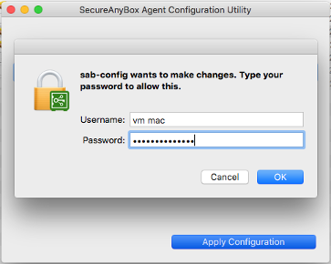 Enter your password to apply the configuration